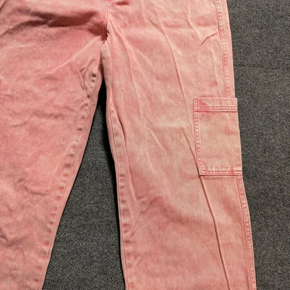 Full Tilt Jeans Women's 32 Pink Light Wash High Rise Straight Cargo Relaxed Fit